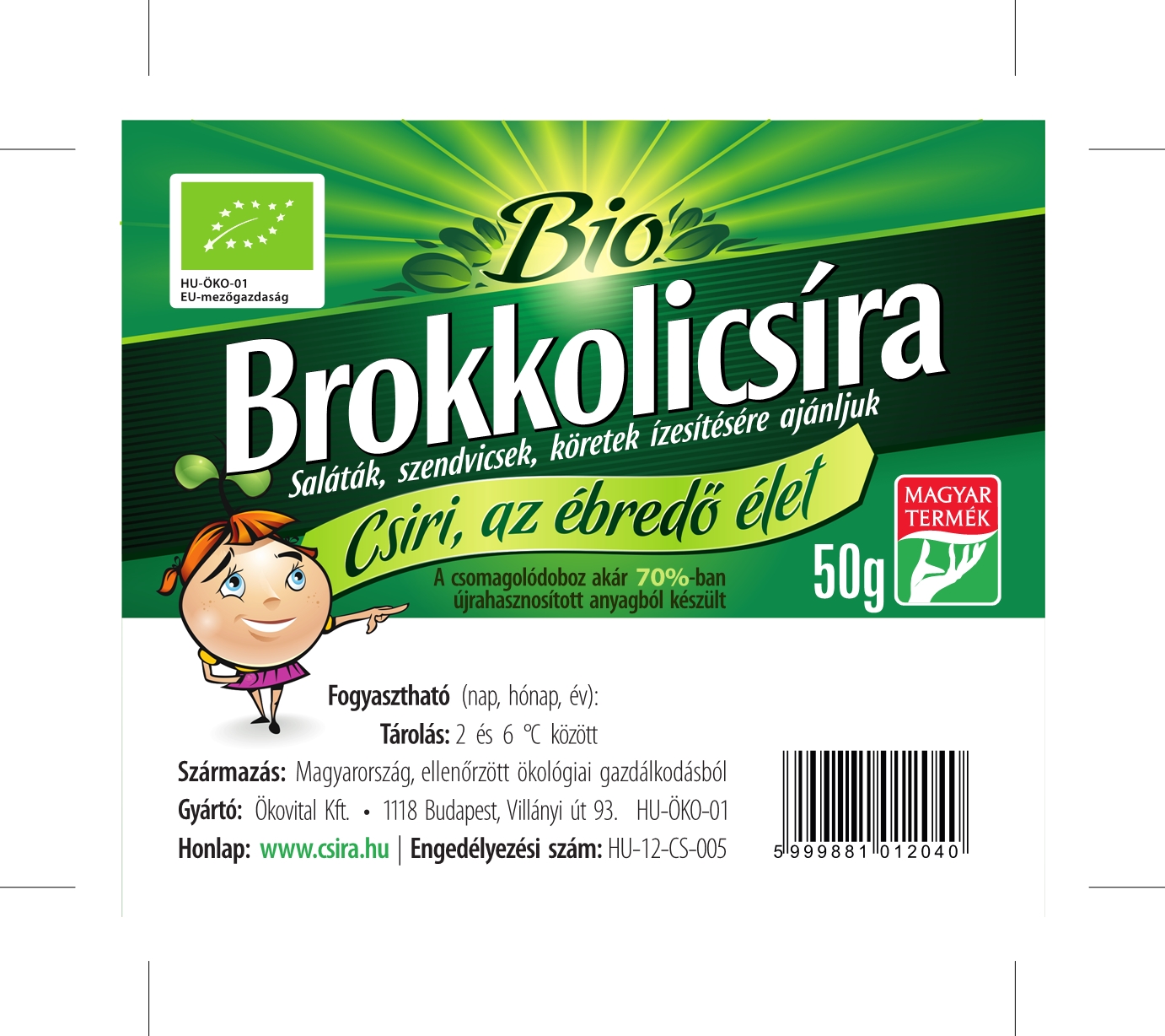 Bio Brokkolicsíra 50g